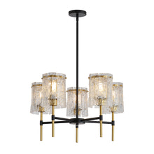 Load image into Gallery viewer, Modern 5-Light Black and Gold Chandelier, Textured Glass Pendant Light with Electroplated Gold Finish for Living Room Dining Room Not Including the Bulb