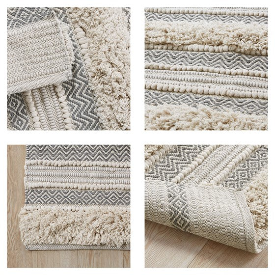 Woven Texture Stripe Bath Rug Grey 22x58"