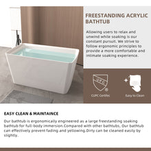 Load image into Gallery viewer, 47" Acrylic Freestanding Bathtub with seat: Spacious rectangle Shape, Gloss White Finish,Invisible Overflow &amp; Chrome Pop-Up Drain Cupc Certificate