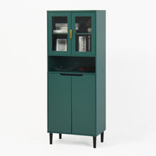 Load image into Gallery viewer, Tempered Glass Door Tall Storage Bookcase with adjustable board, 4 doors MDF painting finished cabinet, Green, Living room Bedroom storage