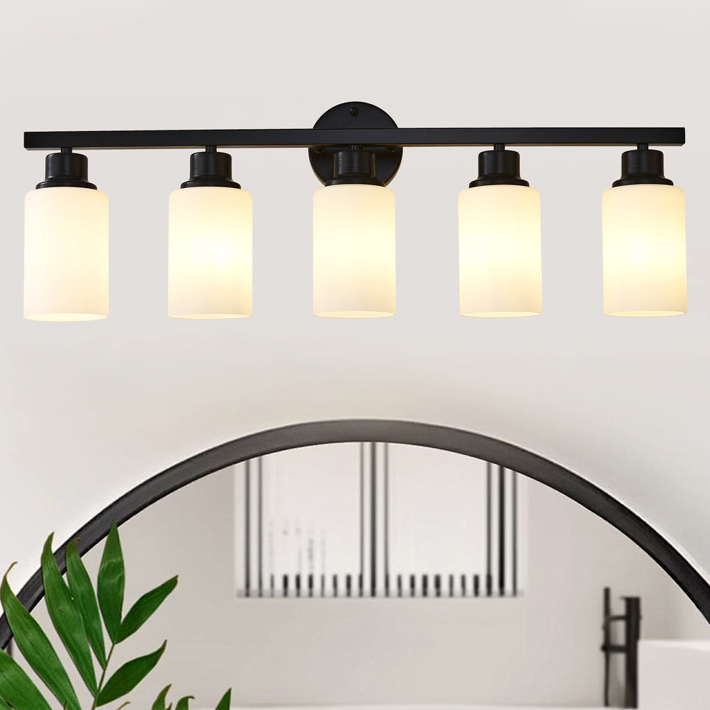 6-Light Matte Black Wall Lamps with White Glass Shades (No Bulbs) Sconce Lighting for Bedroom Living Room