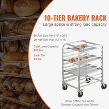 Load image into Gallery viewer, Bun Pan Rack, 10-Tier Commercial Bakery Racks with Brake Wheels, Aluminum Racking Trolley Storage for Half &amp; Full Sheet, Speed Rack For Kitchen Home, Bread Baking Equipment, 26"L x 20.3"W x 39"H