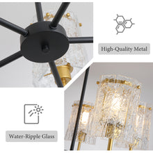 Load image into Gallery viewer, Modern 5-Light Black and Gold Chandelier, Textured Glass Pendant Light with Electroplated Gold Finish for Living Room Dining Room Not Including the Bulb