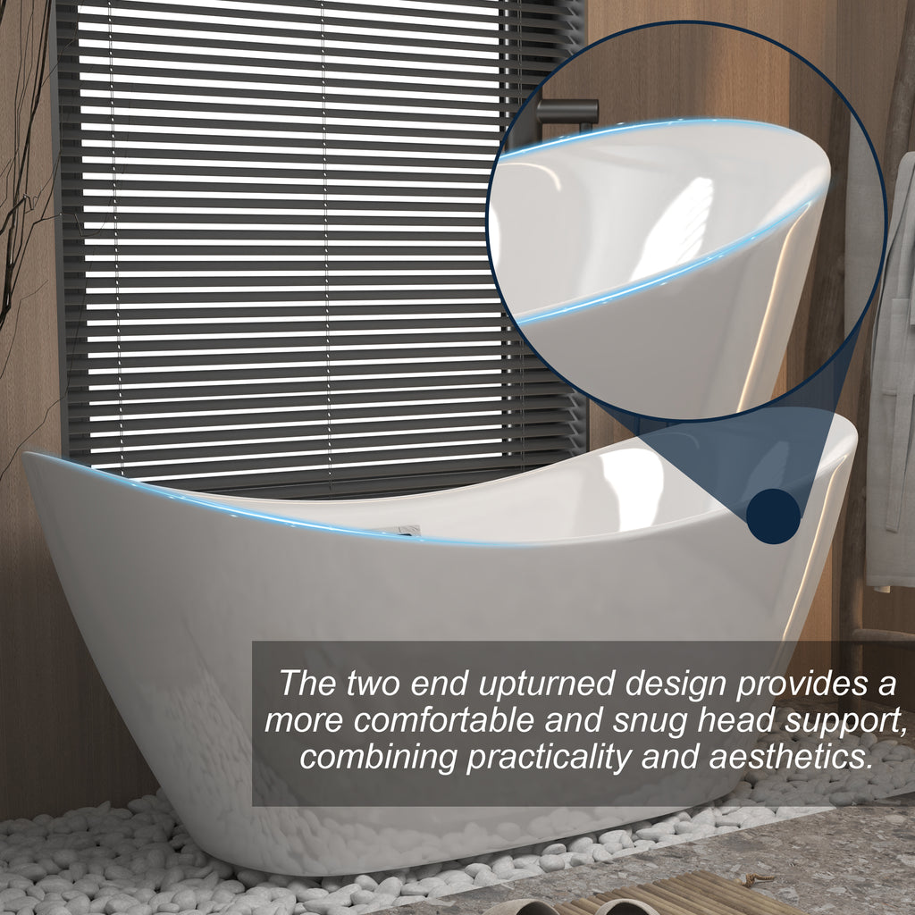 59 "Acrylic freestanding tub, Gloss white,  with chrome overflow and pop-up Drain, CUPC Certified