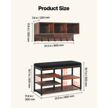 Load image into Gallery viewer, Coat Rack with Shoe Bench, 3-in-1 Shoe Coat Rack Combo Set with Hooks and Bookshelf, Steel Frame Hall Tree Entrance Storage Organizer Holder for Entry, Bedroom, Closet, Office, Rustic Brown