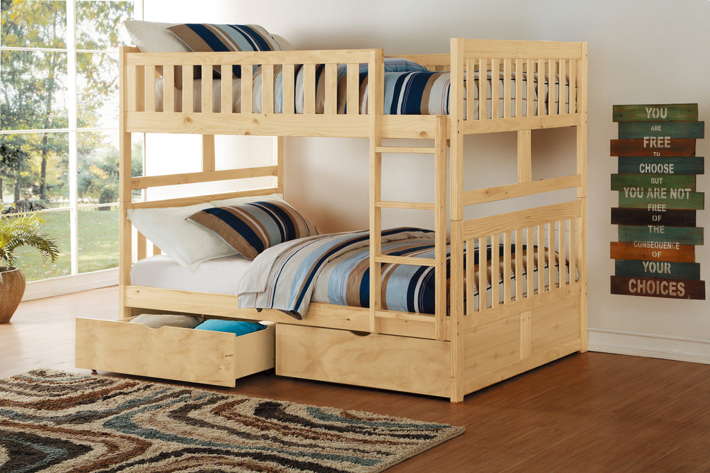 Natural Pine Finish 2pcs Storage Boxes with Caster Wheels Transitional Bedroom Furniture Under-Bed Toy Boxes