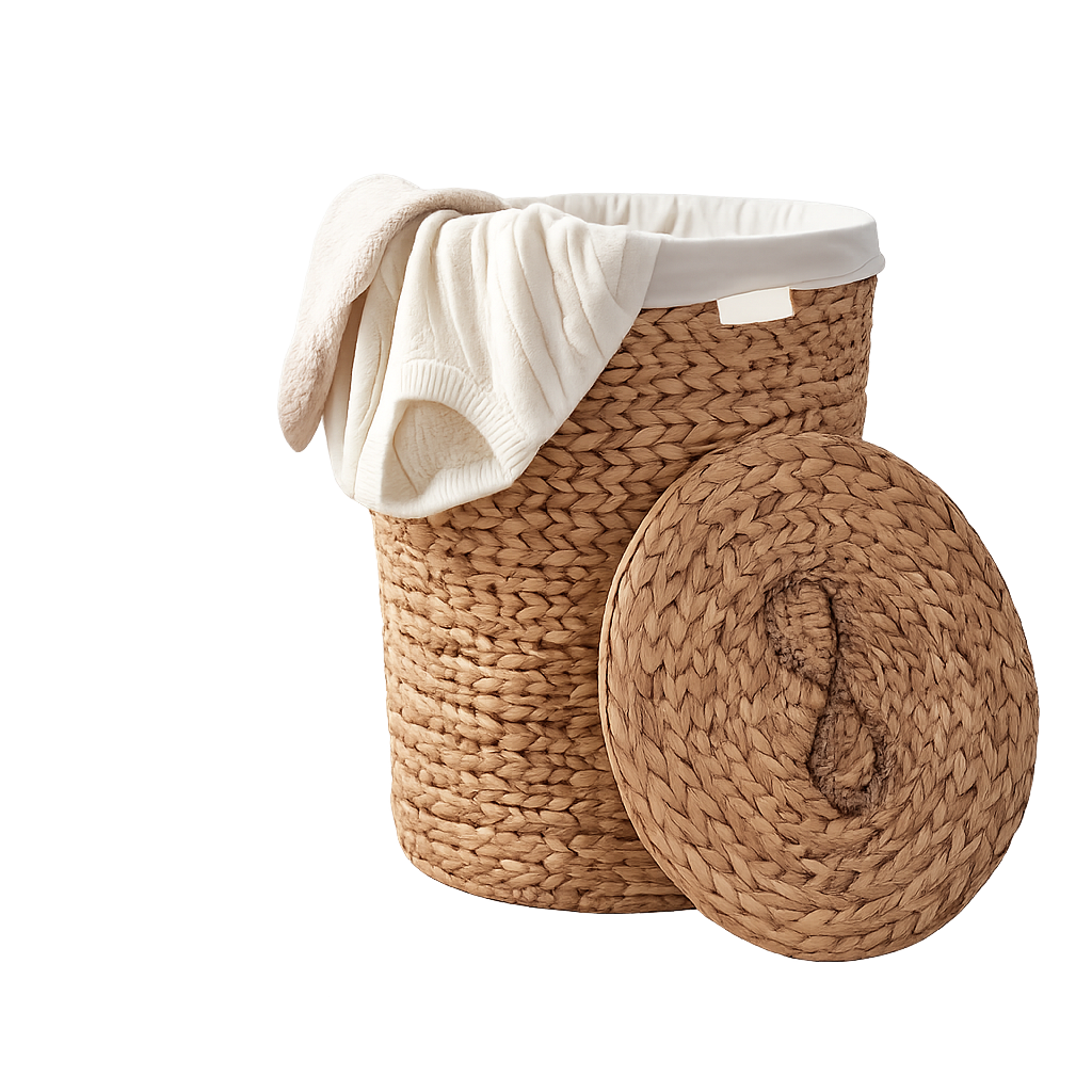 Ludmilla Round Tall Water Hyacinth Woven Wicker Laundry Hamper with Lid - For Clothes, Canvas, Toys and Book Storage with Removable Liner - 15" x 15" x 20" - Natural Brown