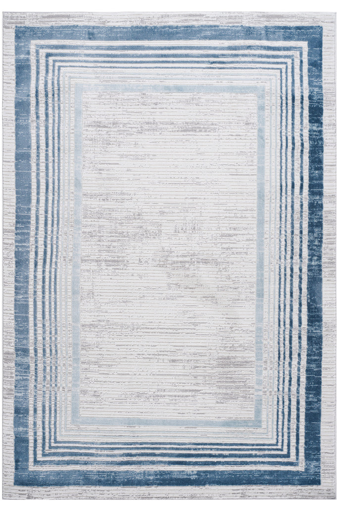 MARFI Collection 2.X3. Blue / Ivory / Bordered Doormat Rug Modern, Contemporary, Non-Shedding & Easy to Clean, Ideal for Living Room, Bedroom, Dining Space, 36*24 inch