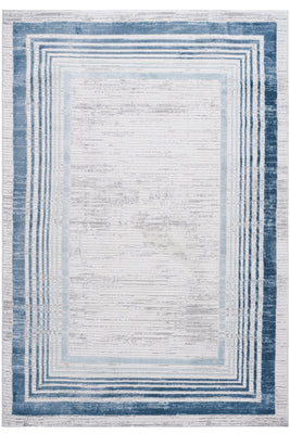 MARFI Collection 2.X3. Blue / Ivory / Bordered Doormat Rug Modern, Contemporary, Non-Shedding & Easy to Clean, Ideal for Living Room, Bedroom, Dining Space, 36*24 inch