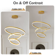 Load image into Gallery viewer, Modern Gold Led Chandelier 3 Rings Gold Dimmable  LED Chandeliers Light Fixture for Kitchen Island Height Adjustable Chandelier Led Pendant Light for Dining Room Bedroom Living Room
