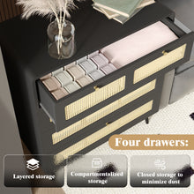 Load image into Gallery viewer, 4 Drawer Dresser, Modern Rattan Dresser Chest with Wide Drawers and Metal Handles, Farmhouse Wood Storage Chest of Drawers for Bedroom, Living Room, Hallway, Entryway