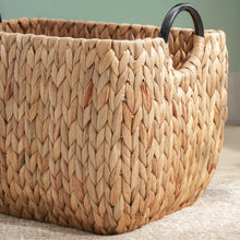 Load image into Gallery viewer, Ludmilla Rectangular Multi Purpose Water Hyacinth Woven Wicker Baskets with Handles - 16" x 12" x 13" - Natural Brown - For Towel, Toys, Magazine and Kitchen Storage