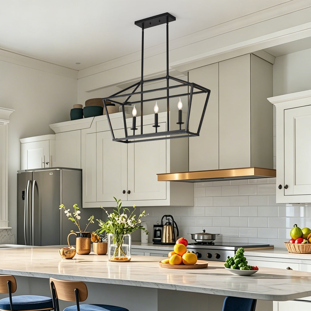 3-Light Farmhouse Kitchen Island Lighting,5 Light Industrial Linear Chandelier for Dining Room Metal Matte Black Finish Hanging Pendant Light Fixture for Bedroom Living Room Hallway Conference Room