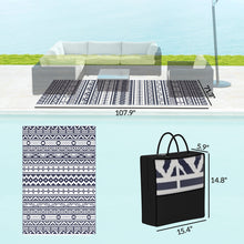 Load image into Gallery viewer, Outsunny Outdoor Patio Rug, Large Camping Carpet with Carrying Bag, 6' x 9' Waterproof Plastic Straw, Reversible, Blue &amp; White Geometric