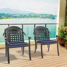 Load image into Gallery viewer, Cast Aluminum Patio Dining Chair 2PCS With Black Frame and Blue Cushions (same sku: W171091759)