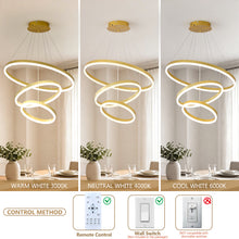 Load image into Gallery viewer, Modern Gold Led Chandelier 3 Rings Gold Dimmable  LED Chandeliers Light Fixture for Kitchen Island Height Adjustable Chandelier Led Pendant Light for Dining Room Bedroom Living Room