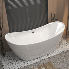 Load image into Gallery viewer, 59 "Acrylic freestanding tub, Gloss white,  with chrome overflow and pop-up Drain, CUPC Certified