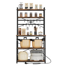 Load image into Gallery viewer, Kitchen Bakers Rack, 5 ft Power Cable Bakers Rack with Power Outlet, Kitchen Stand with X-Shaped Support Bar, 12 S-Shaped Hooks, Coffee Bar Stand for Dishes, Spice Bottles, Built-In Power Strip