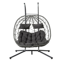 Load image into Gallery viewer, 2 Persons Egg Chair with Stand Indoor Outdoor Swing Chair Patio Wicker Hanging Egg Chair Hanging Basket Chair with Stand for Bedroom Living Room Balcony