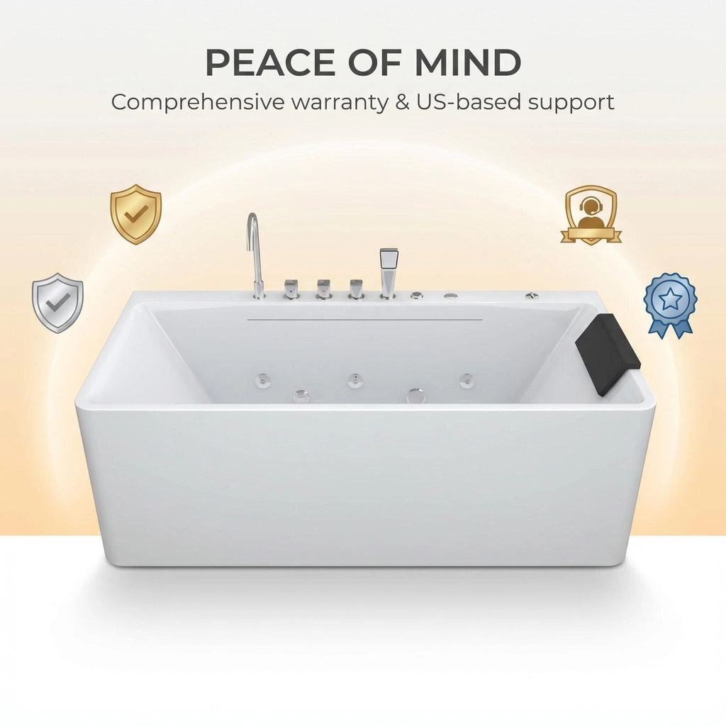 67-inch single-person luxury whirlpool bathtub, equipped with multiple sets of massage nozzles, featuring a dazzling light therapy atmosphere, and certified with precision craftsmanship accessories