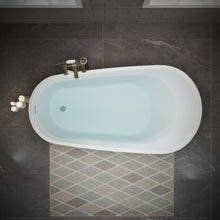 Load image into Gallery viewer, 55" Acrylic Freestanding Bathtub, Deep Soaking Contemporary Stand Alone Bath Tub with Pop-up Drain &amp; Integrated Overflow, Chrome-Finish Drain Cover, Glossy White GF-26A04-55