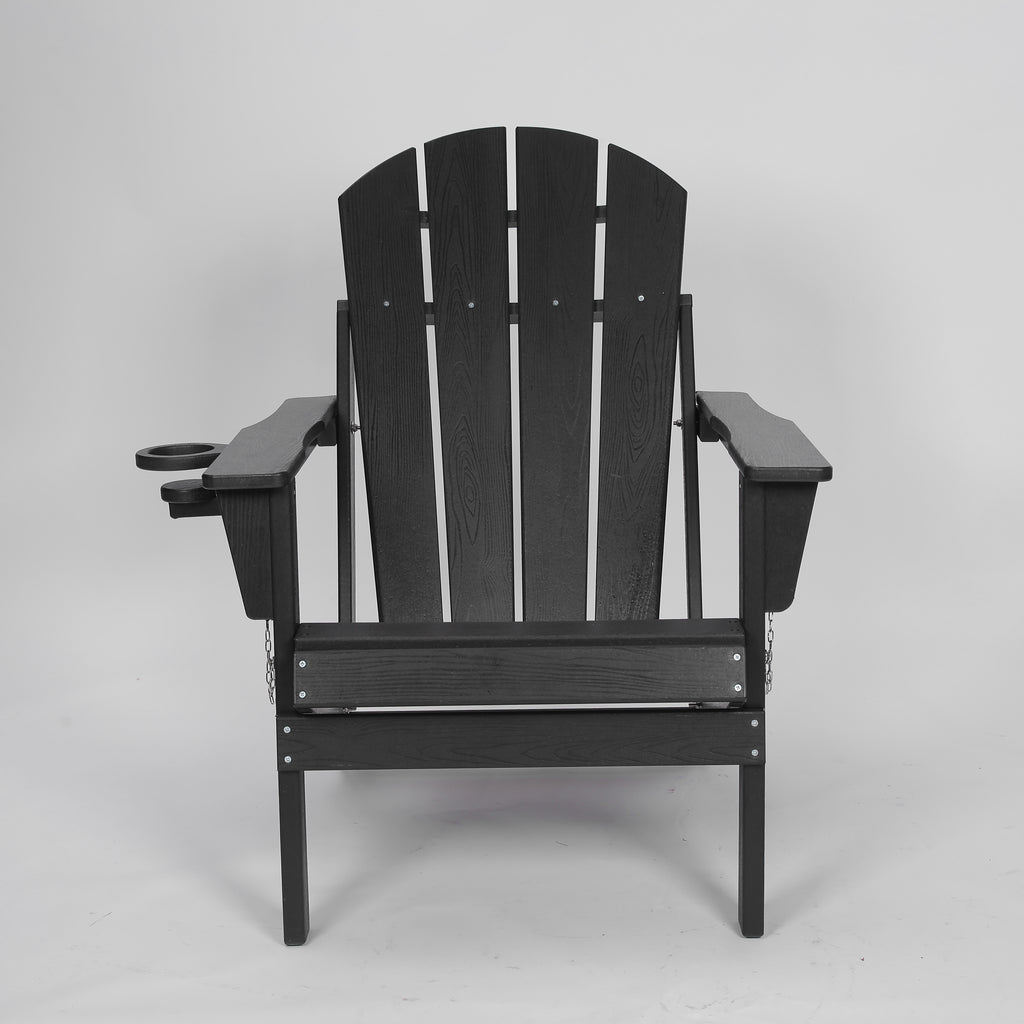 HDPE Folding Adirondack Chair with Dual Cup Holder - Composite Adirondack Chair with Wood Texture- Black