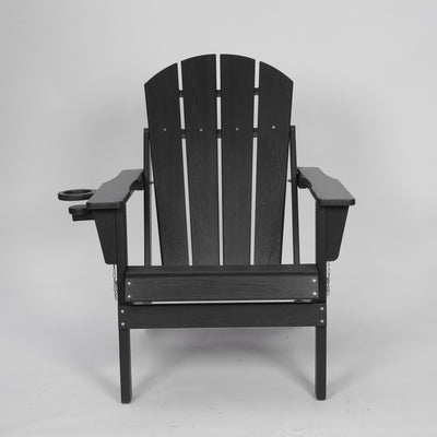 HDPE Folding Adirondack Chair with Dual Cup Holder - Composite Adirondack Chair with Wood Texture- Black