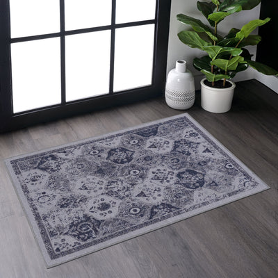 MAVAL Blue Washable Rug 2' x 3' Doormat Rug (Blue, 2' x 3') Modern, Contemporary, Non-Shedding & Easy to Clean, Ideal for Living Room, Bedroom, Dining Space, 36*24 inch