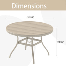 Load image into Gallery viewer, Outdoor Round Patio Dining Table for 6-7, All Weather Metal Dining Table with Umbrella Hole for Deck Lawn Garden Backyard, Sandstone Color