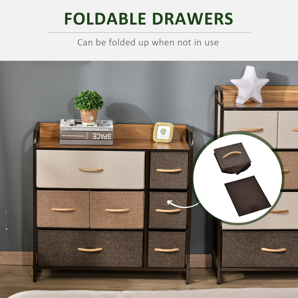 HOMCOM 7-Drawer Dresser, Fabric Drawers, 3-Tier Storage Organizer for Bedroom Entryway, Tower Unit with Steel Frame Wooden Top, Maple Wood
