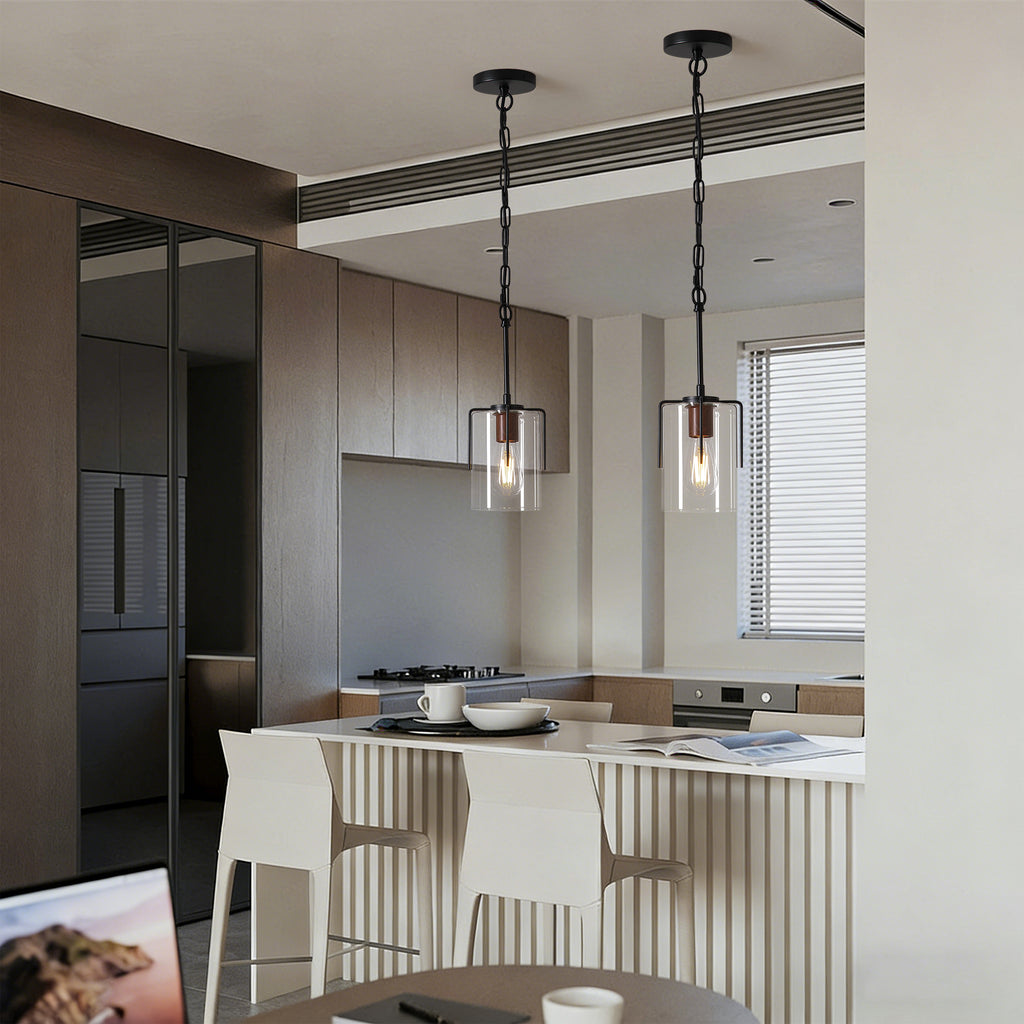 Modern Industrial Pendant Light with Clear Glass Shade, Adjustable Metal Pendant Lighting for Kitchen Island Dining Room Entryway, Easy Clean Glare-Free Home Light Fixture