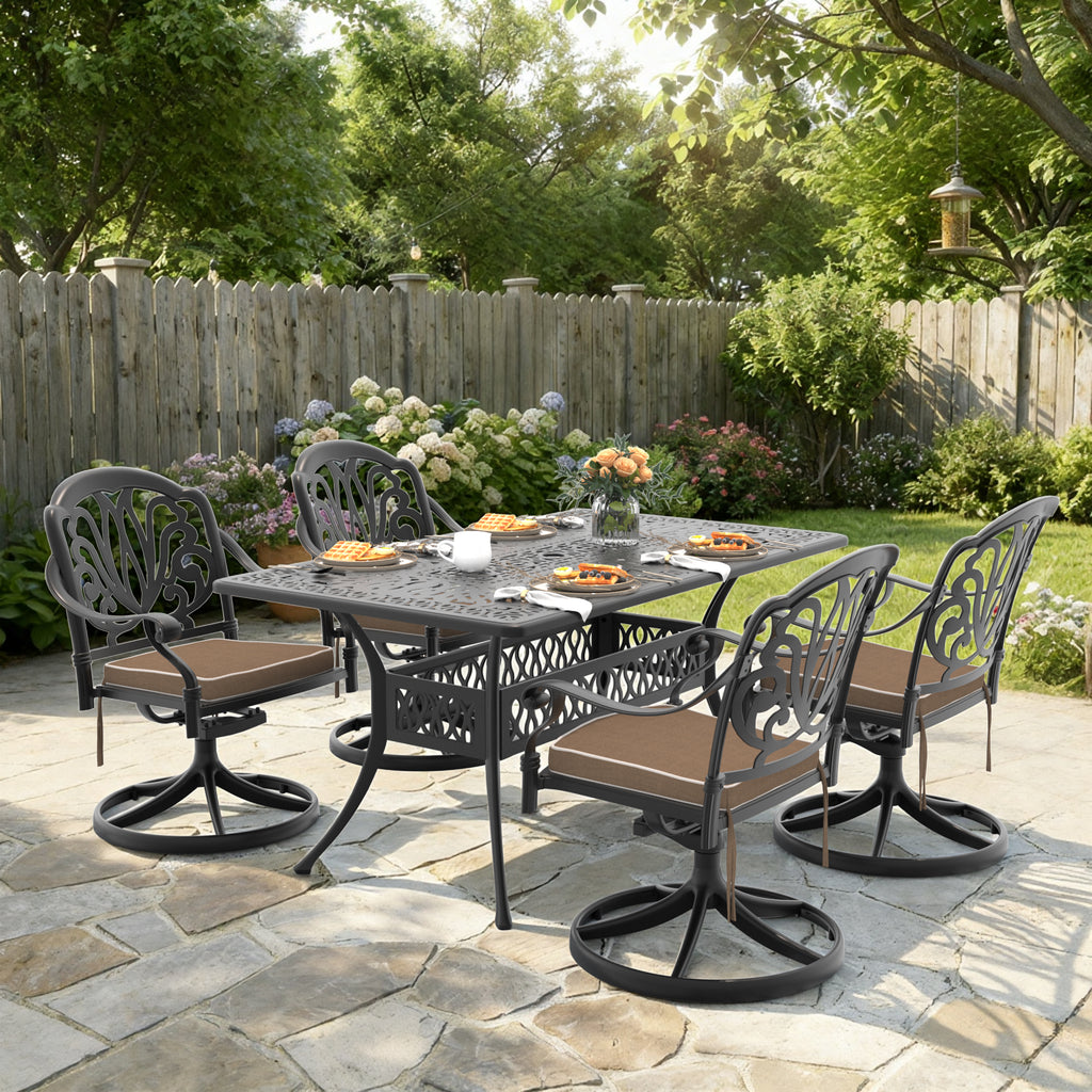 L58.27*W34.65-inch Cast Aluminum Patio Dining Table With Black Frame and Umbrella Hole (same sku: W171084481)