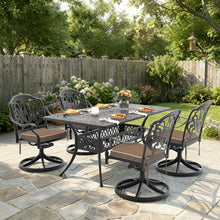 Load image into Gallery viewer, L58.27*W34.65-inch Cast Aluminum Patio Dining Table With Black Frame and Umbrella Hole (same sku: W171084481)