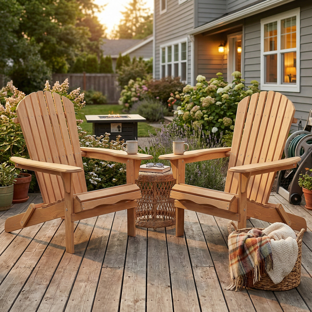 Wood Lounge Patio Chair for Garden Outdoor Wooden Folding Embossed Adirondack Chair Solid Wood Lounge Patio Chair with Wood Grain