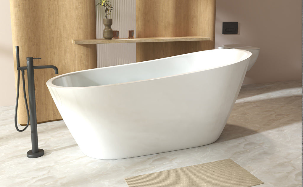 67"Special-shaped Freestanding Slipper Bathtub: Gloss White Finish, Chrome Overflow & Pop-Up Drain, cUPC Certified