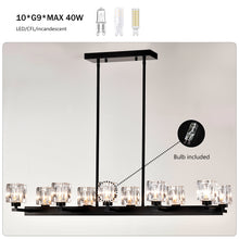 Load image into Gallery viewer, Chandelier for Dining Room, 10-Light Black Farmhouse Linear Pendant Light Fixture, Modern Crystal Hanging Lighting Chandelier for Kitchen Island, Bar, Long Table, G9 Bulb(10*G9*MAX 40W)