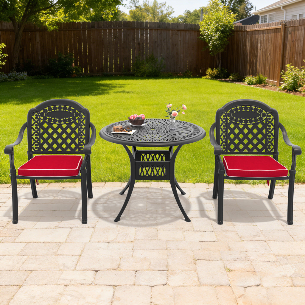 Ø35.43-inch Cast Aluminum Patio Dining Table With Black Frame and Umbrella Hole (same sku: W171084475,W1710P497717)