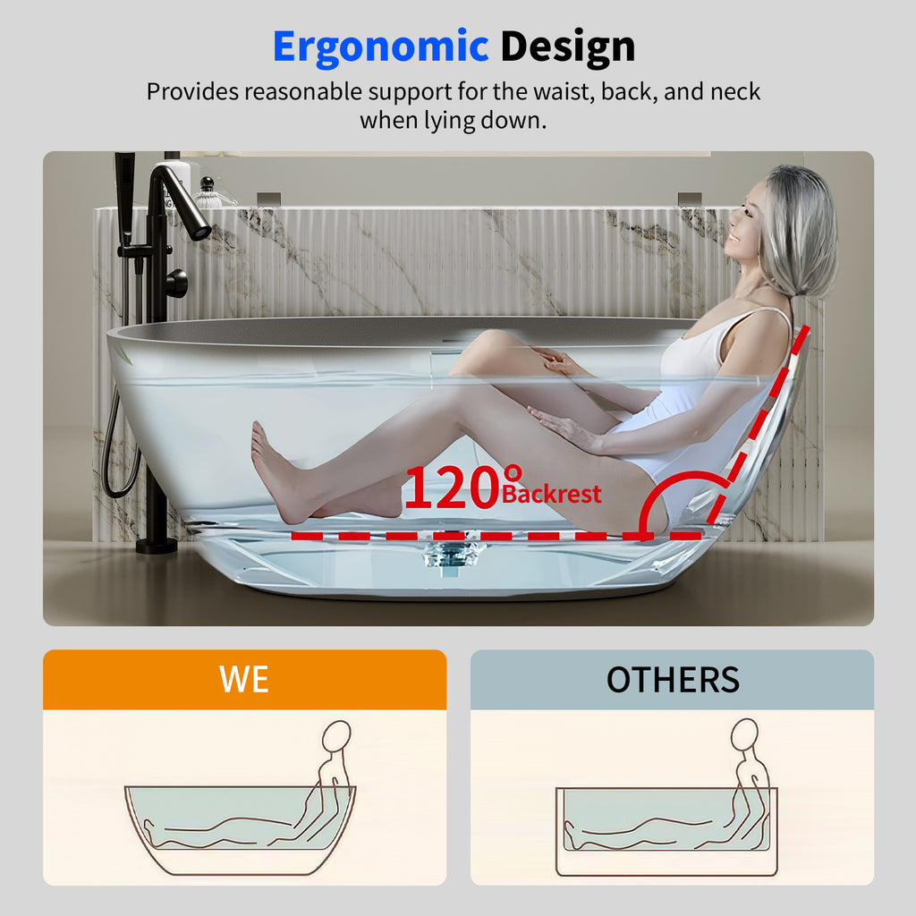 67'' Freestanding Bathtub Resin Stone Soaking Bathtub Solid Surface Modern Tubs with Overflow and Pop-up Drain