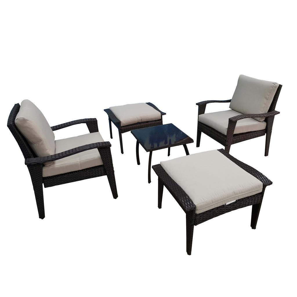 Patio Furniture Outdoor Chair And Ottoman 5 Pieces Rattan Seating Group with Cushions