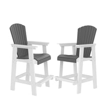 Load image into Gallery viewer, HDPE Bar Chair, Outdoor Tall Adirondack Chairs Set of 2, Patio Bar Stool Chair with High Back White + Gray, Set of 2