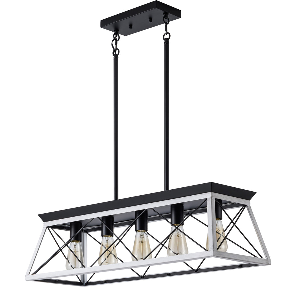 (Same as W134065438/L1001) 32" Black White Industrial 5-Light Pendant Chandelier, Modern Metal Cage Design, Adjustable Hanging Light for Dining Room, Kitchen, Living Room (No Bulbs)