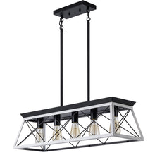 Load image into Gallery viewer, (Same as W134065438/L1001) 32" Black White Industrial 5-Light Pendant Chandelier, Modern Metal Cage Design, Adjustable Hanging Light for Dining Room, Kitchen, Living Room (No Bulbs)
