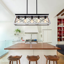 Load image into Gallery viewer, (Same as W134065438/L1001) 32" Black White Industrial 5-Light Pendant Chandelier, Modern Metal Cage Design, Adjustable Hanging Light for Dining Room, Kitchen, Living Room (No Bulbs)