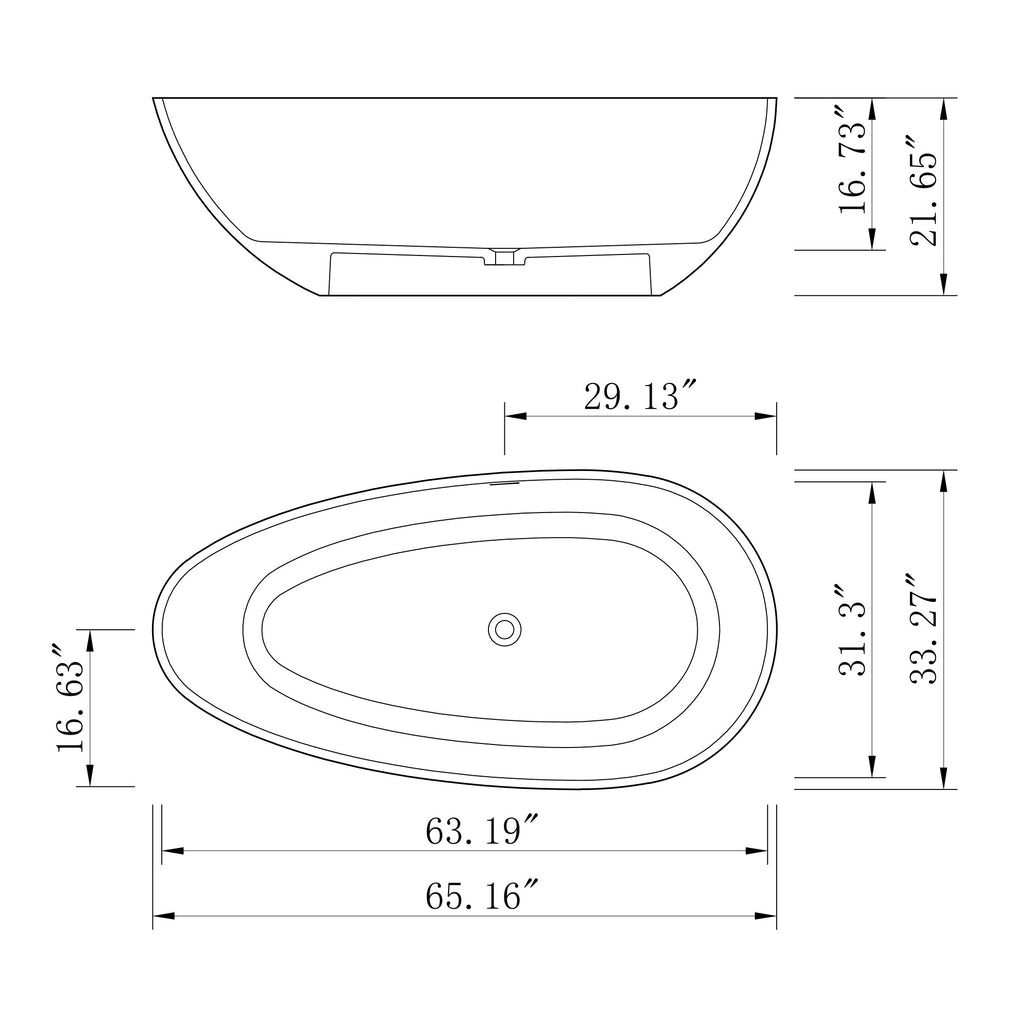 65 inch freestanding solid surface soaking bathtub for bathroom