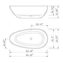 Load image into Gallery viewer, 65 inch freestanding solid surface soaking bathtub for bathroom