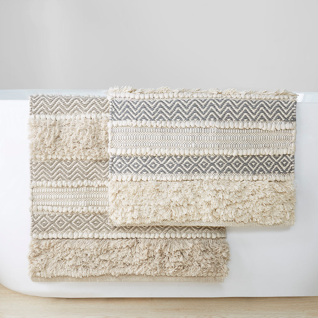 Woven Texture Stripe Bath Rug Grey 20x32"