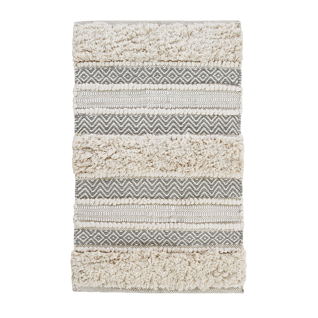 Woven Texture Stripe Bath Rug Grey 20x32"