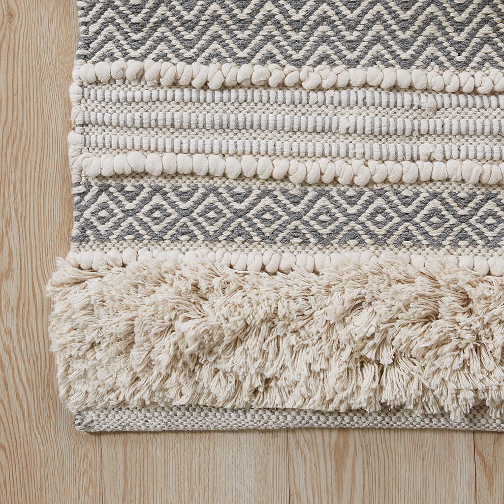 Woven Texture Stripe Bath Rug Grey 20x32"