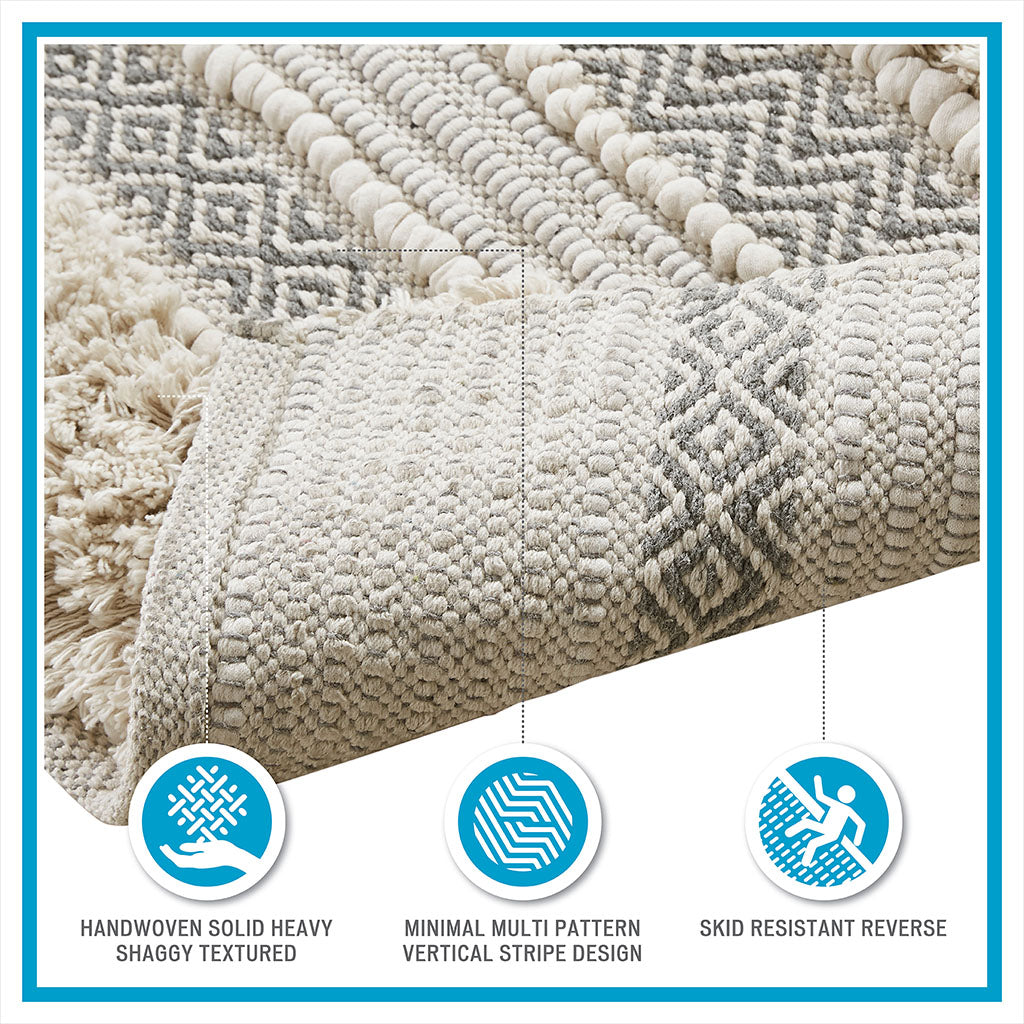 Woven Texture Stripe Bath Rug Grey 20x32"