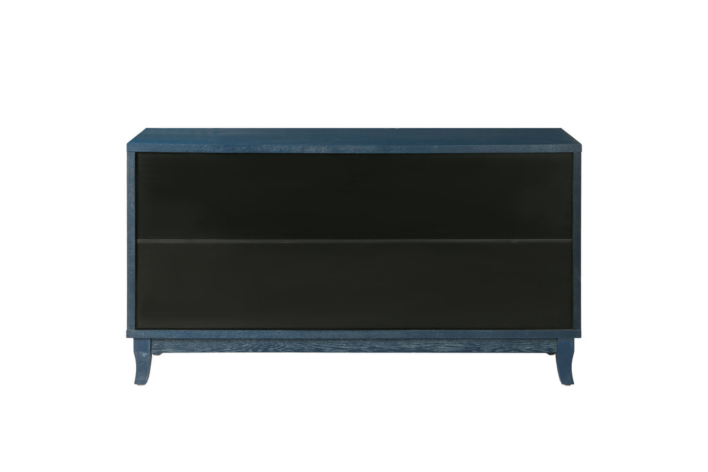 Handcrafted Premium Grain Panels,Rattan Sideboard Buffer Cabinet,Accent Storage Cabinet With 4 Rattan Doors, Modern Storage Cupboard Console Table with Adjustable Shelves for Living Room ,BLUE